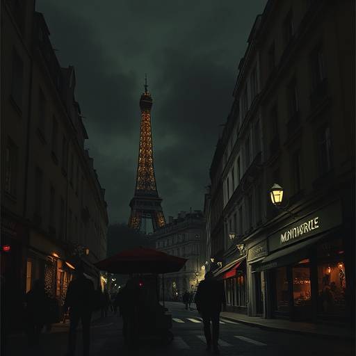 Affiche du film 'Les Ombres de Montmartre', un thriller sombre tourné dans les rues de Paris.