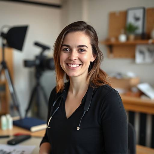 Portrait d'Isabelle Moreau, Coordinatrice de Production, souriante et organisée.
